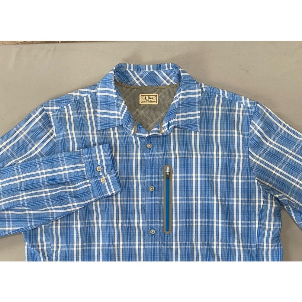 LL Bean Lightweight Vented Seersucker Fishing Shirt w/ Zip Pocket. Womens L Tall - Picture 2 of 7